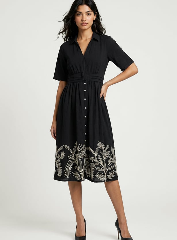 Women Embroidered Shirt Dress