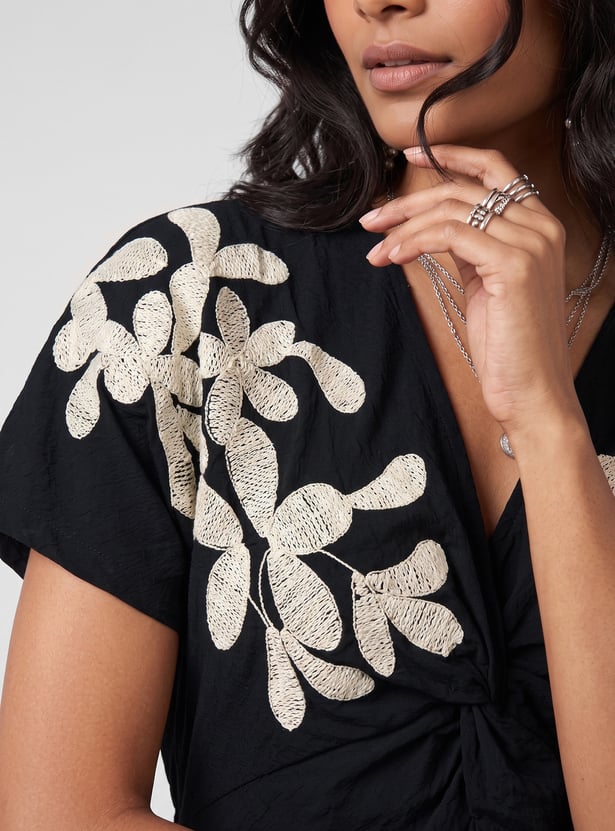 Women Embroidered Twisted Ethnic Dress