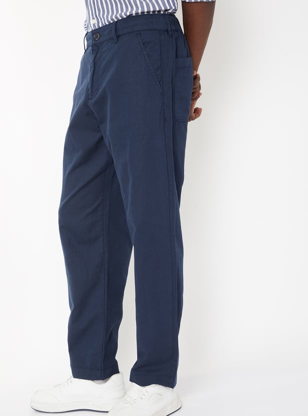 Men Solid Regular Fit Trousers