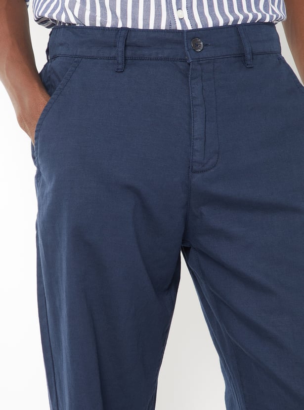 Men Solid Regular Fit Trousers