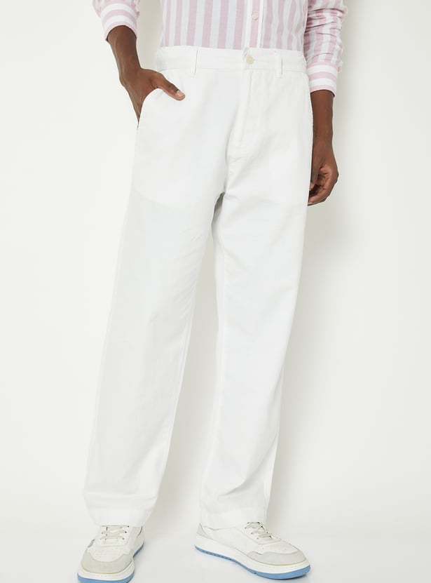 Men Solid Regular Fit Trousers