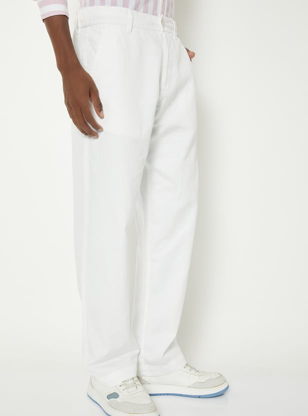 Men Solid Regular Fit Trousers
