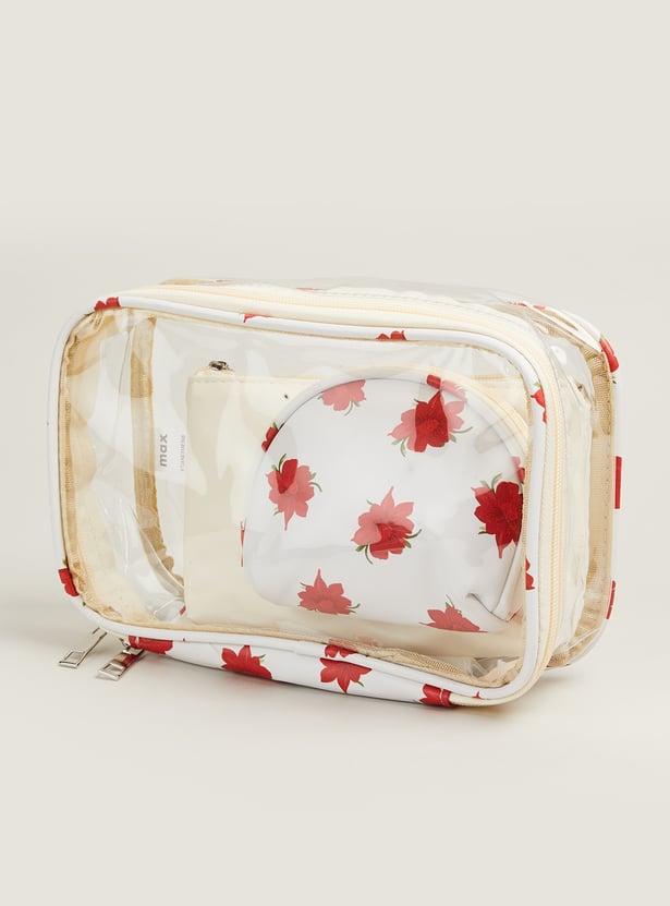Women Floral Print Pouch Set - Pack of 3