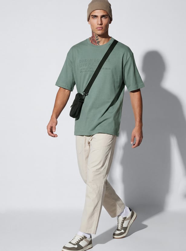 URB_N Men Oversized Embossed Print T-shirt
