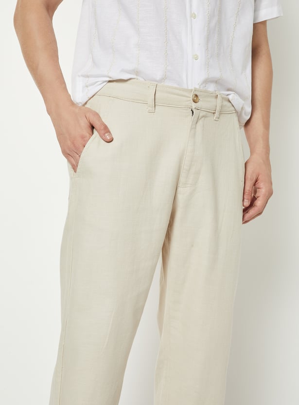 Men Solid Regular Fit Trousers