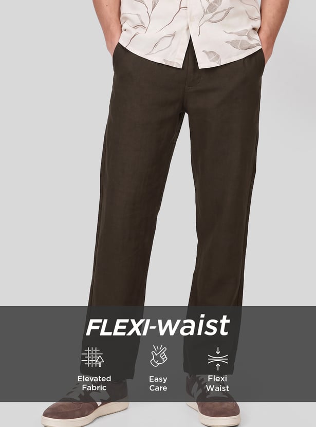 Men Solid Regular Fit Trousers
