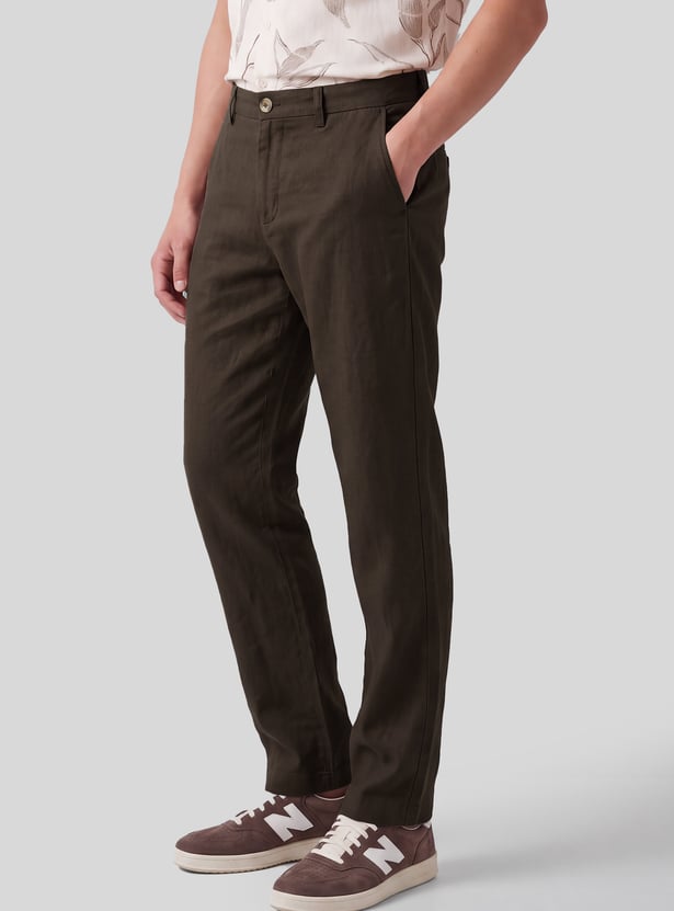 Men Solid Regular Fit Trousers