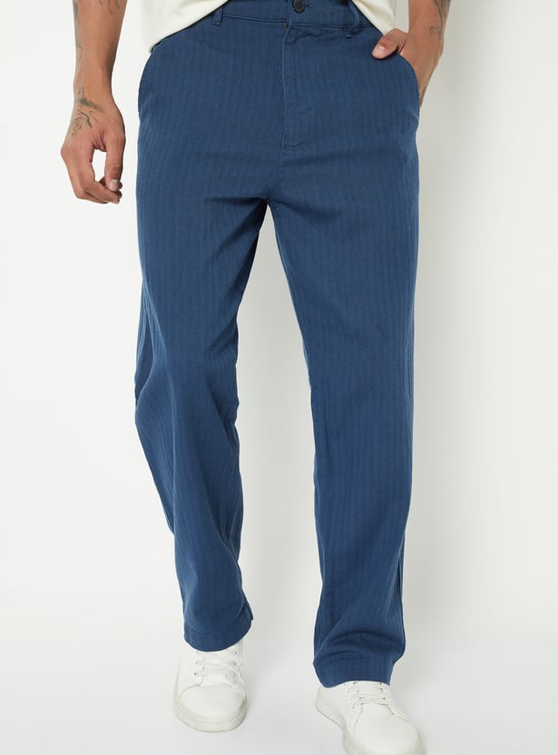 Men Textured Mid-Rise Pants