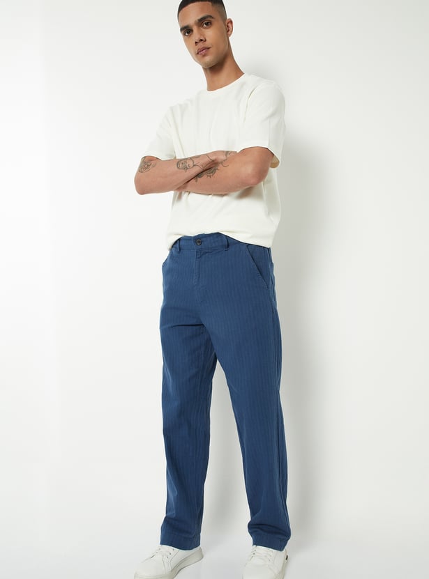 Men Textured Mid-Rise Pants