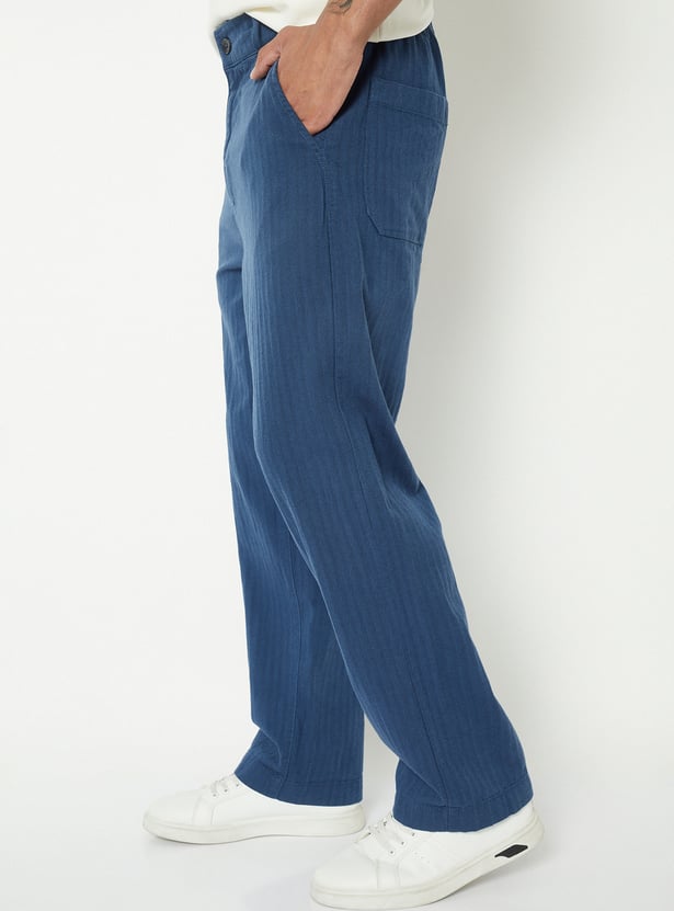 Men Textured Mid-Rise Pants