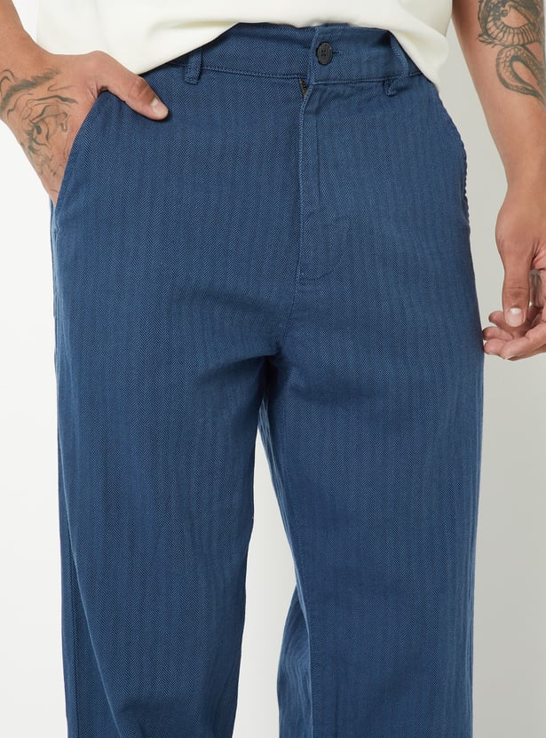 Men Textured Mid-Rise Pants