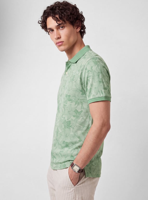 Men Floral Print Polo T-shirt