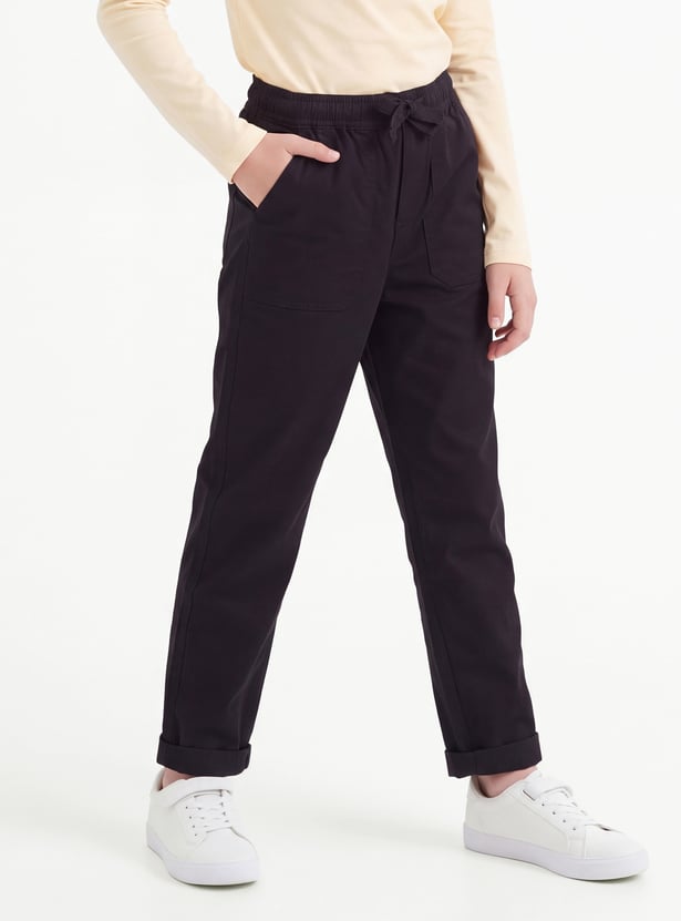 Girls Solid Slim-Fit Trousers