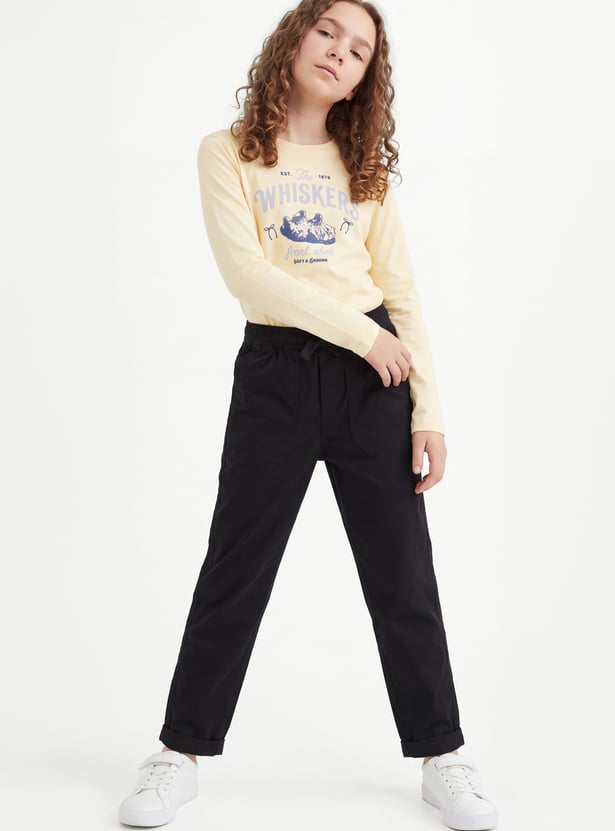 Girls Solid Slim-Fit Trousers