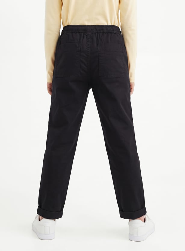 Girls Solid Slim-Fit Trousers