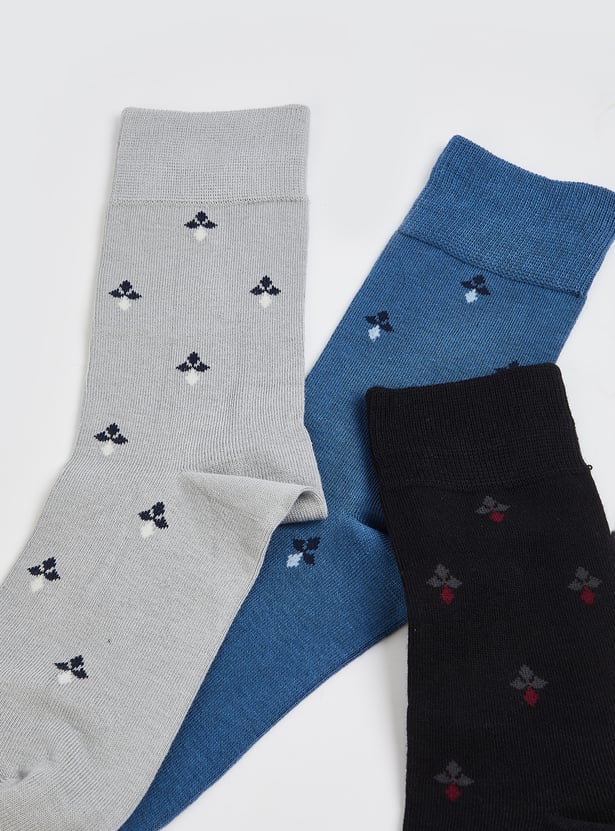 Men Printed Crew Length Socks - Pack of 3