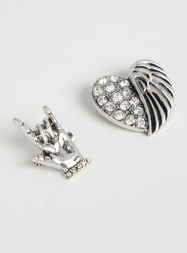 Women Heart and Hand Brooch - Pack of 2