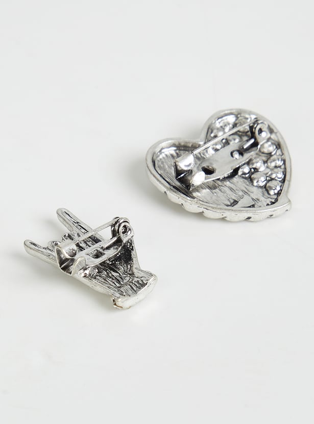 Women Heart and Hand Brooch - Pack of 2