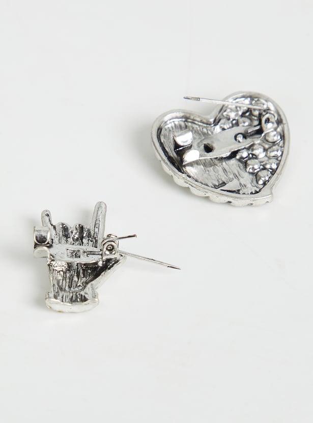 Women Heart and Hand Brooch - Pack of 2