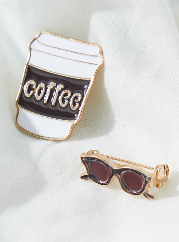 Women Coffee and Sunglasses Brooch - Pack of 2