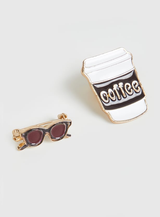 Women Coffee and Sunglasses Brooch - Pack of 2
