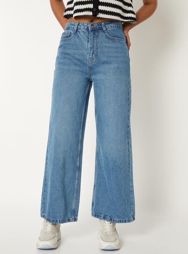 Women Stonewash Mid Jeans