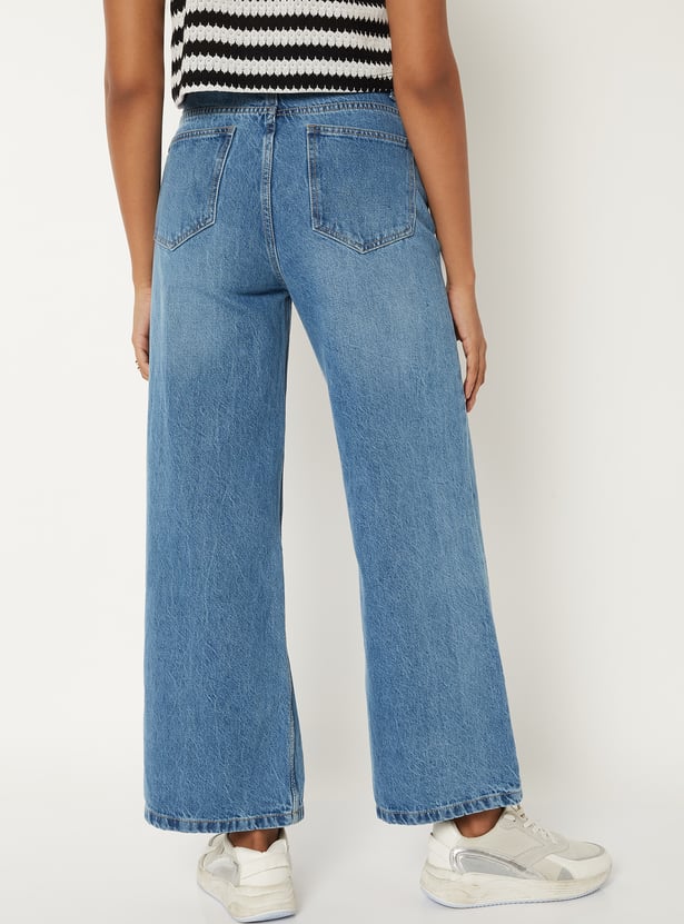 Women Stonewash Mid Jeans