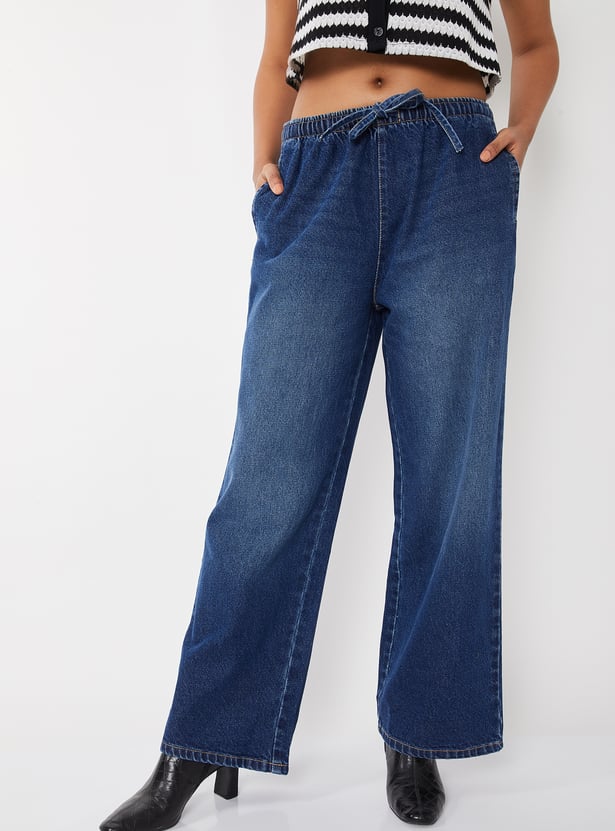 Women Drawstring High-Rise Jeans