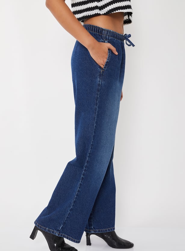 Women Drawstring High-Rise Jeans