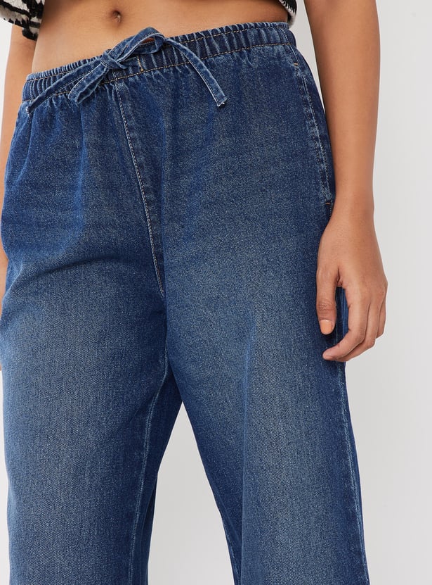 Women Drawstring High-Rise Jeans