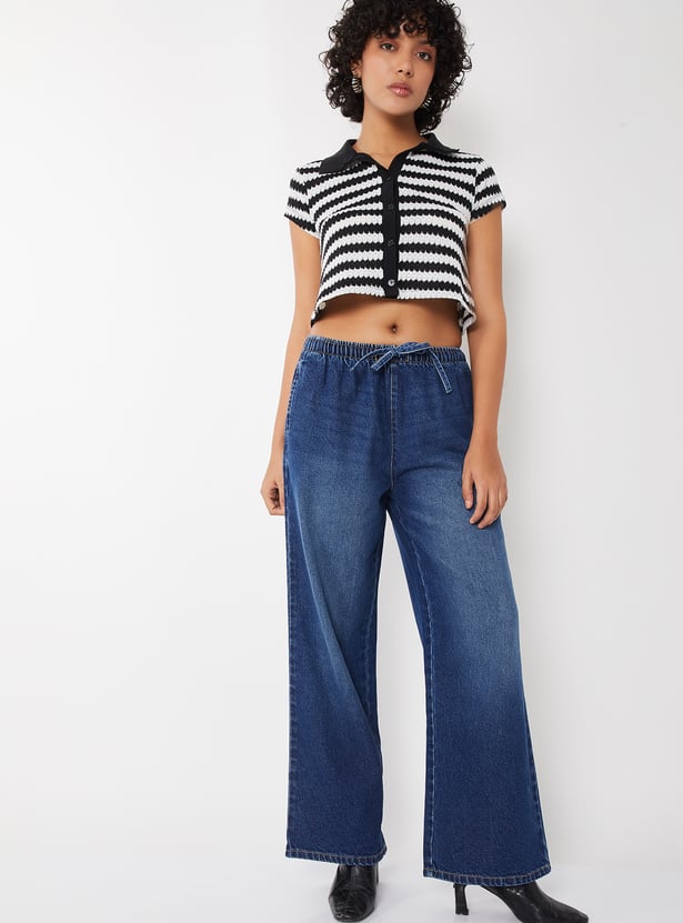 Women Drawstring High-Rise Jeans