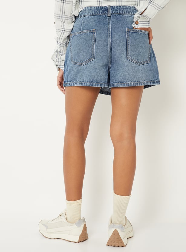 Women Solid High Rise Denim Skort