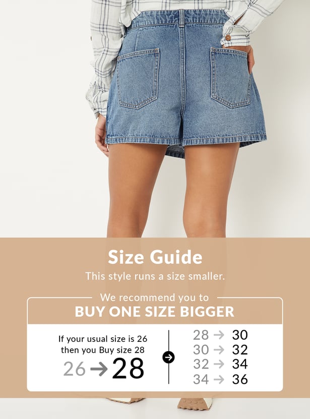 Women Solid High Rise Denim Skort