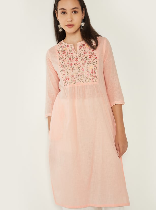 Women Embroidered Straight Kurta
