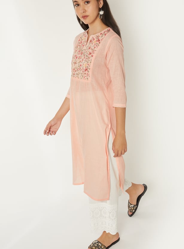 Women Embroidered Straight Kurta