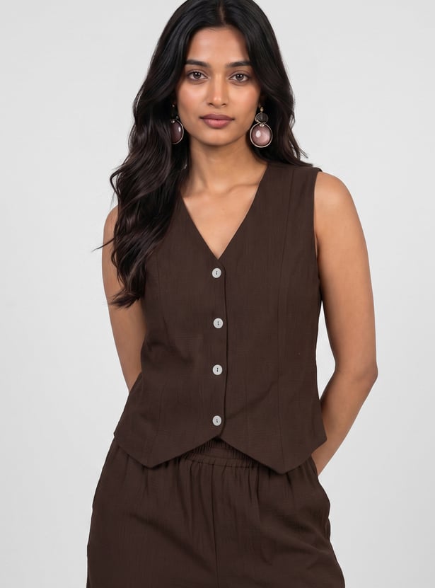 Women Solid Waistcoat Top