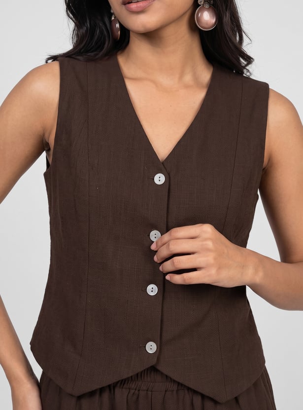 Women Solid Waistcoat Top