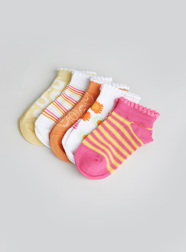 Girls Printed Ankle Length Socks - Pack of 5