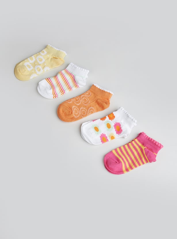 Girls Printed Ankle Length Socks - Pack of 5