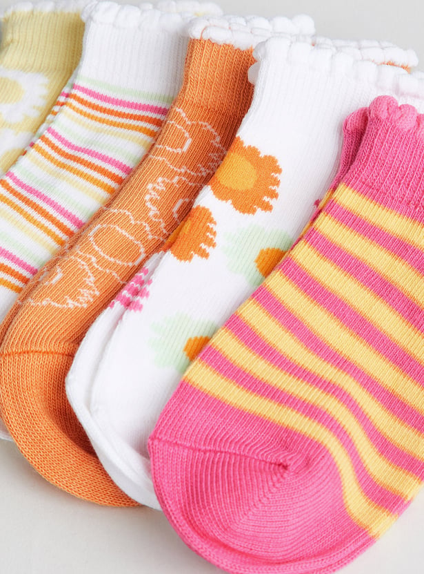 Girls Printed Ankle Length Socks - Pack of 5