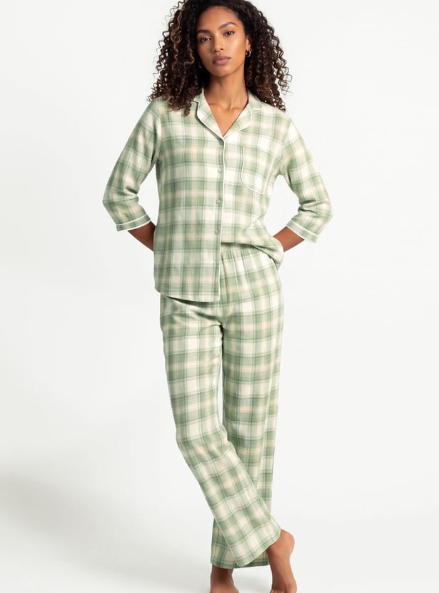 Women Flannel Checked PJ Set