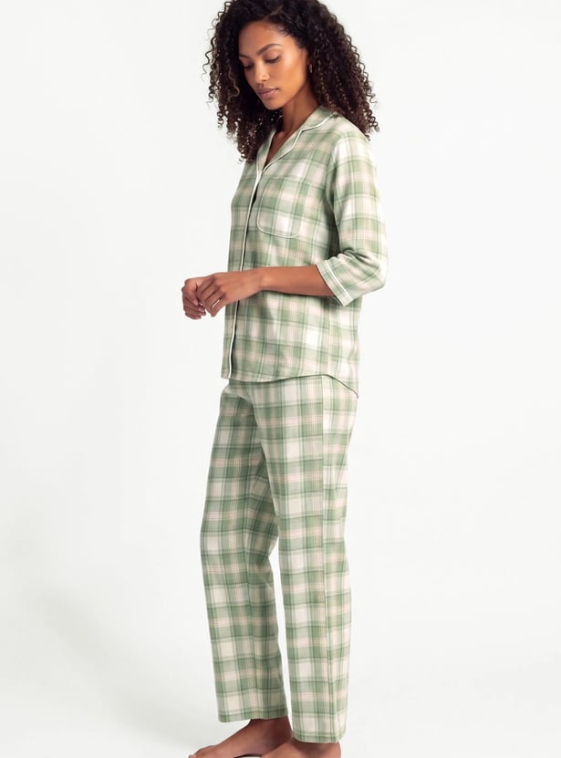 Women Flannel Checked PJ Set
