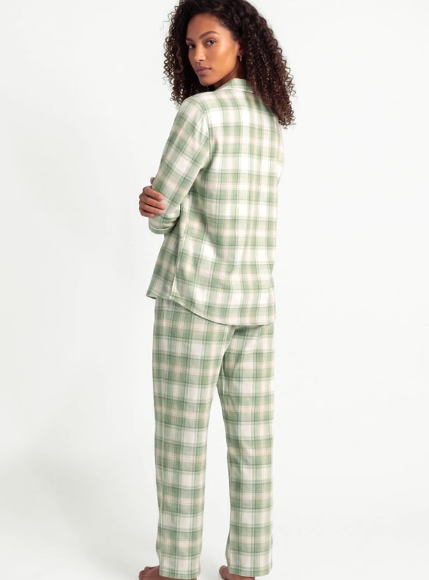 Women Flannel Checked PJ Set