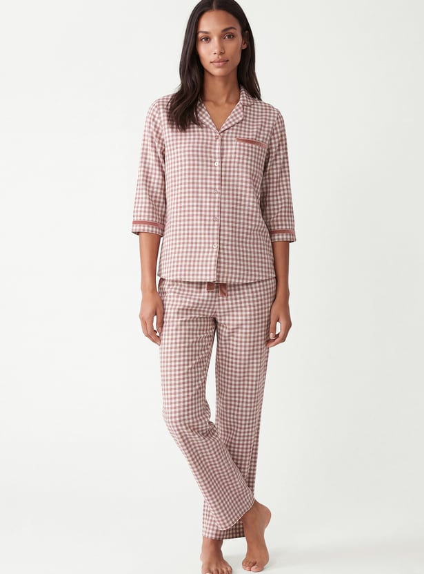 Women Flannel Checked PJ Set