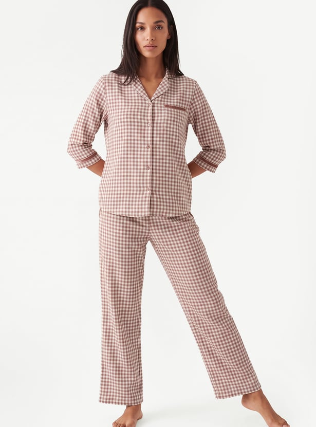 Women Flannel Checked PJ Set
