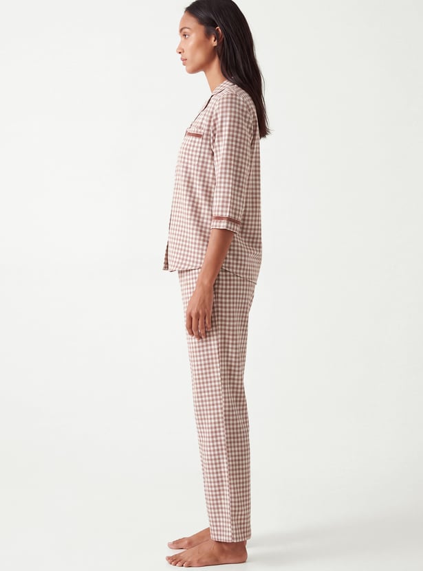Women Flannel Checked PJ Set