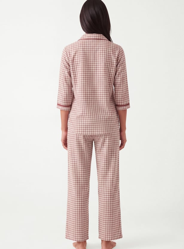 Women Flannel Checked PJ Set