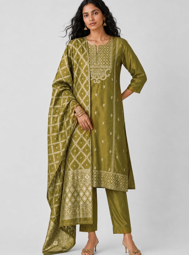 Women Embroidered Straight Kurta Set