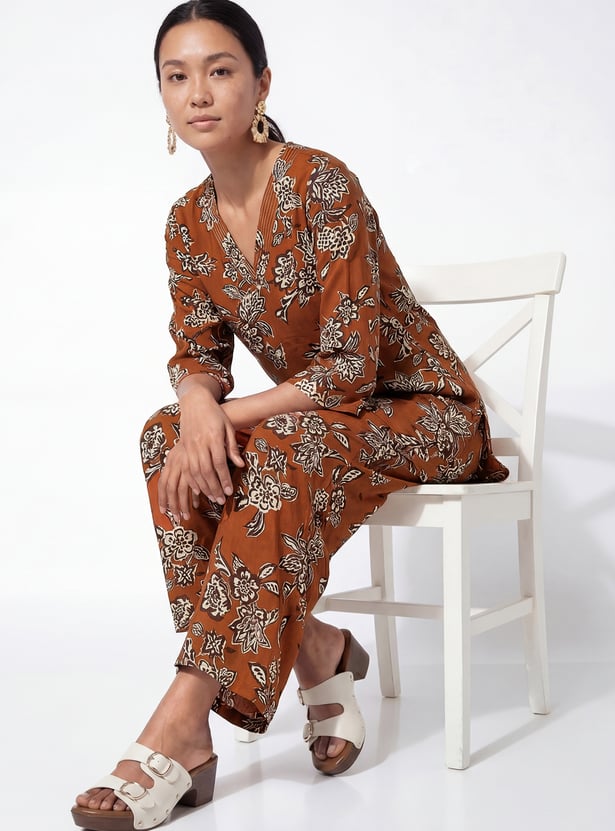 Women Floral Print Straight Kurti Set