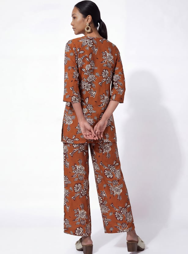 Women Floral Print Straight Kurti Set